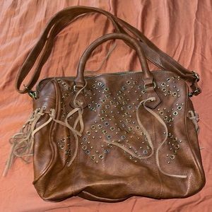 Dolce Vita small faux tan leather duffel bag gold studded